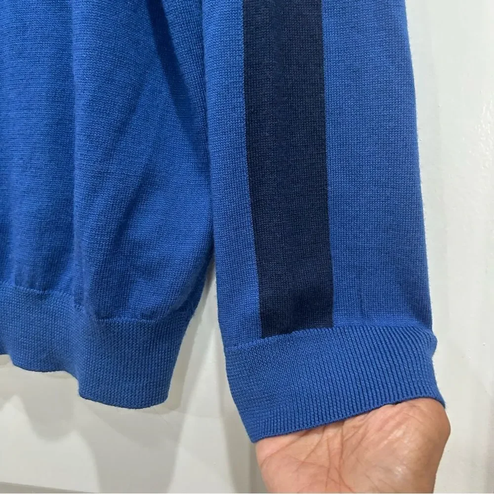 Kenneth Cole Awearness Wool Blend Blue Slim Fit Sweater Colorblock Sleeve XL